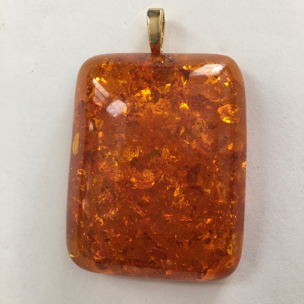 Man made honey amber gold plated sterling silver pendant - Picture 6 of 9